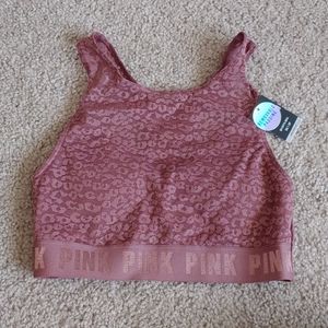 High neck leopard lace sports bra